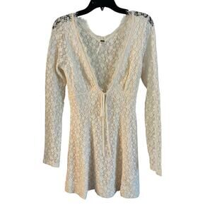 Free People Petra V Neck Lace Mini Dress NWOT Size Small Cream Long Sleeve